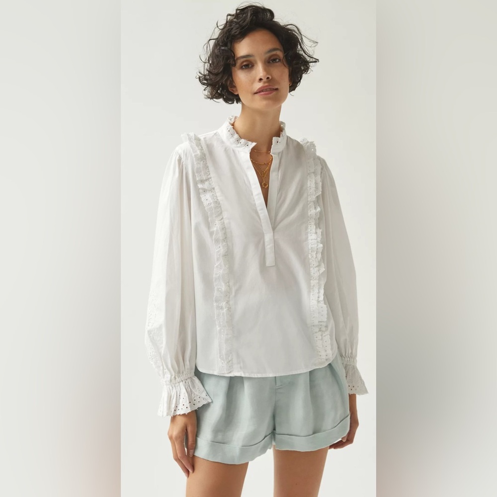 Anthropologie Ruffled Eyelet Blouse